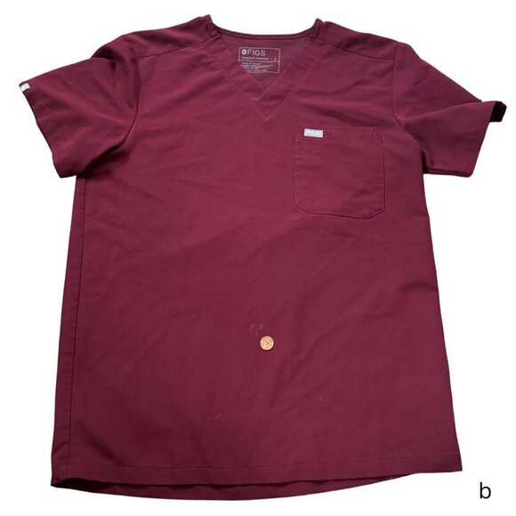 Figs Men's Leon Three-Pocket Scrub Top color burgundy size Small FM1500 - Picture 1 of 4